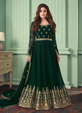 Bottle Green Heavy Embroidered Suit Featuring Shamita Shetty