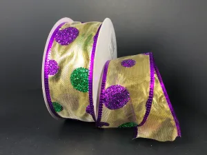 1.5"X10Y Mardi Gras Glitter Dots/Gold Ribbon 75244-09-15