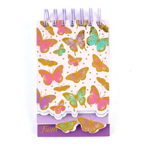 180 Sheet Butterfly 'Faith" Religious Tiered Spiral List Pad W/Hot Stamp, 6.875" X 4"