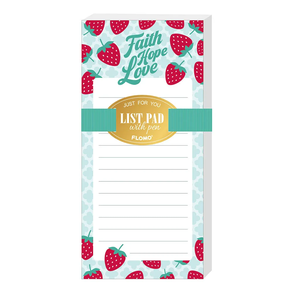 180 Sheet Faith Strawberry Magentic List Pad, 8.5" X 4"