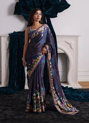 Alixia Charmeuse Saree With Velvet Blouse