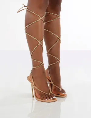 Amber x Public Desire Goldenhour Nude Strappy Chain Stiletto Heels