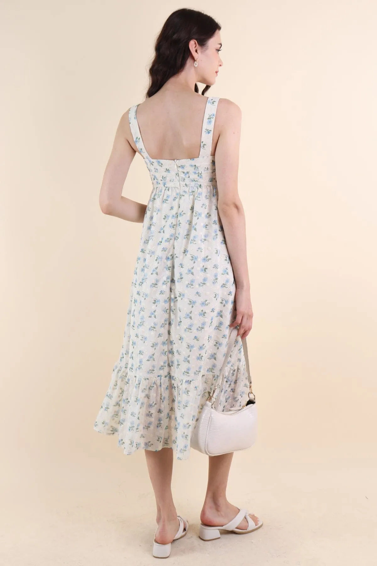 BEGONIA EYELET MIDAXI DRESS IN BLUE