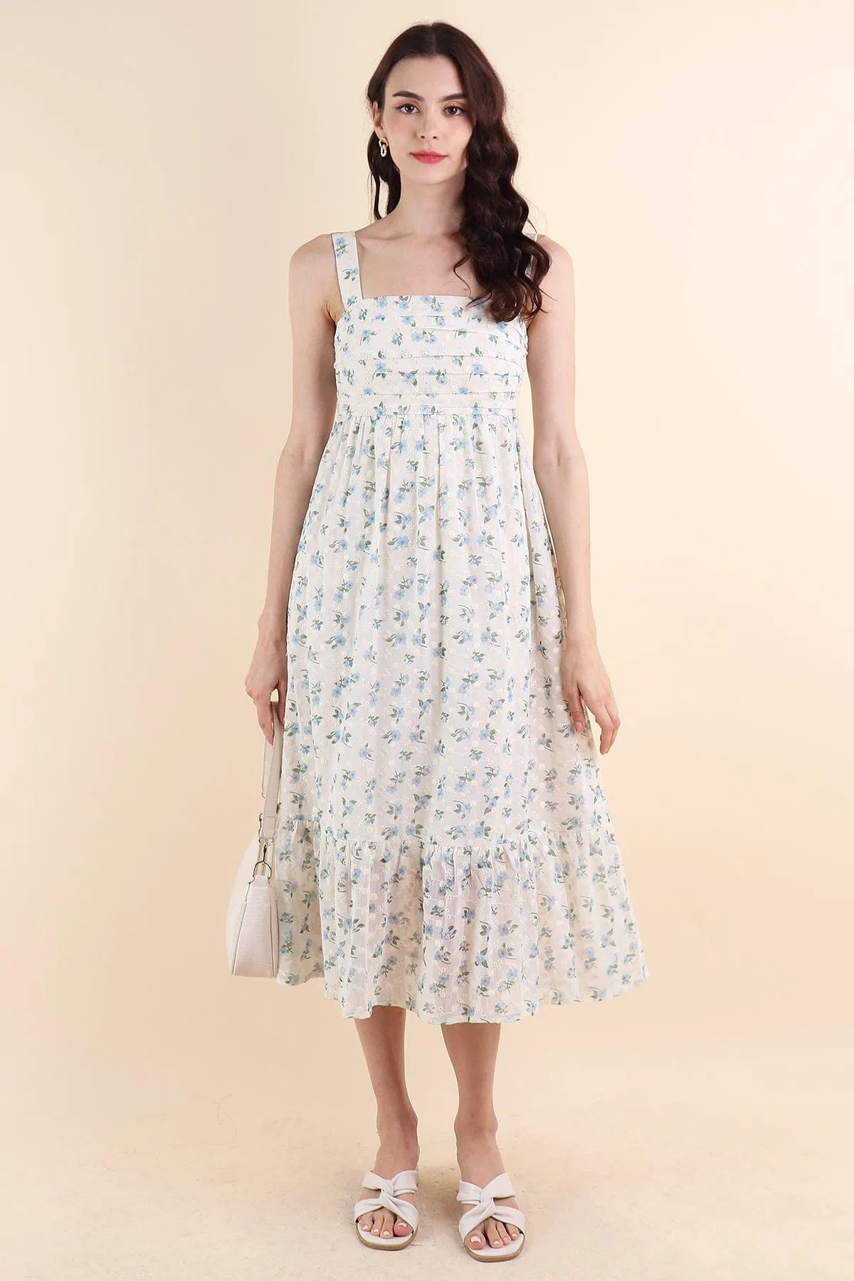 BEGONIA EYELET MIDAXI DRESS IN BLUE