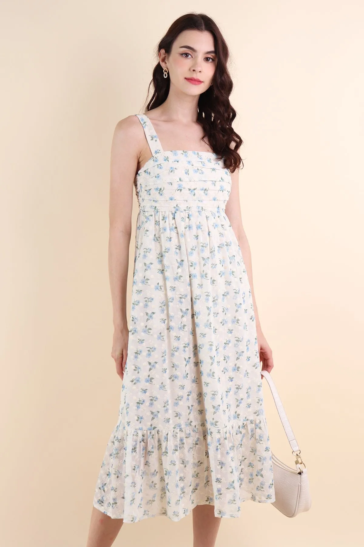 BEGONIA EYELET MIDAXI DRESS IN BLUE