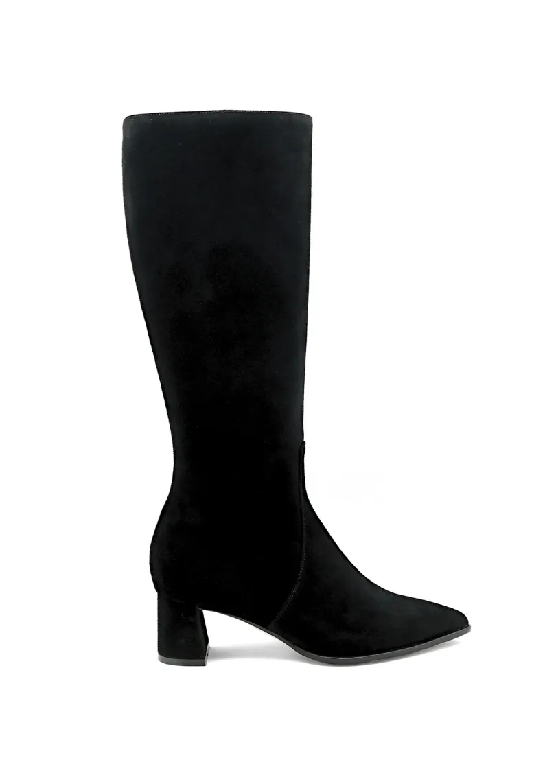 Black Suede Lower Block Tall Boot