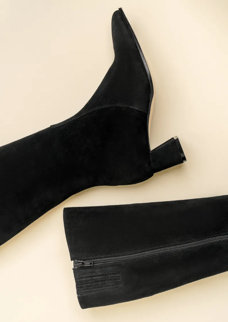 Black Suede Lower Block Tall Boot