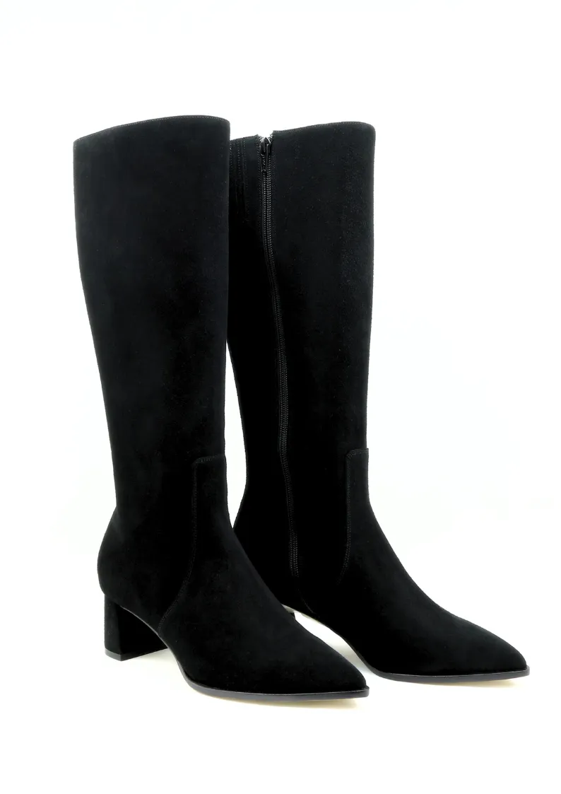 Black Suede Lower Block Tall Boot