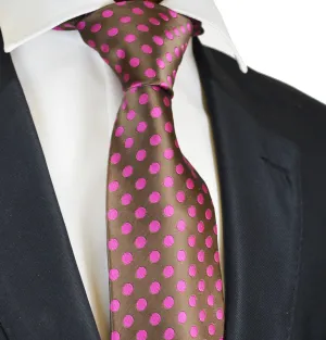 Brown and Hot Pink Polka Dot Men's Necktie