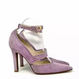 Christian Dior Violet Suede Leather Stitching Detail Strap Heels 36 UK 3