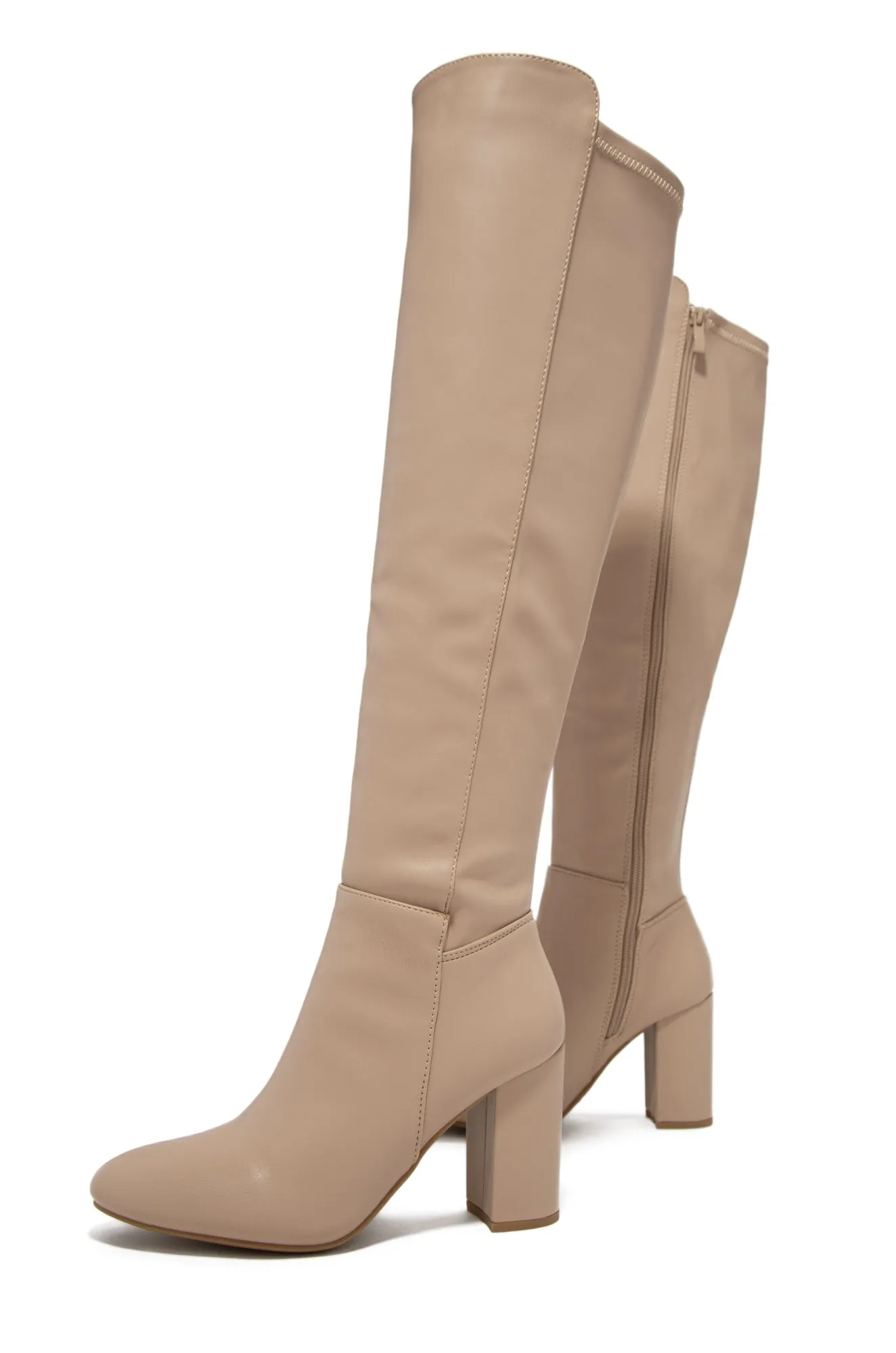 Colette Block Heel Boots - Nude