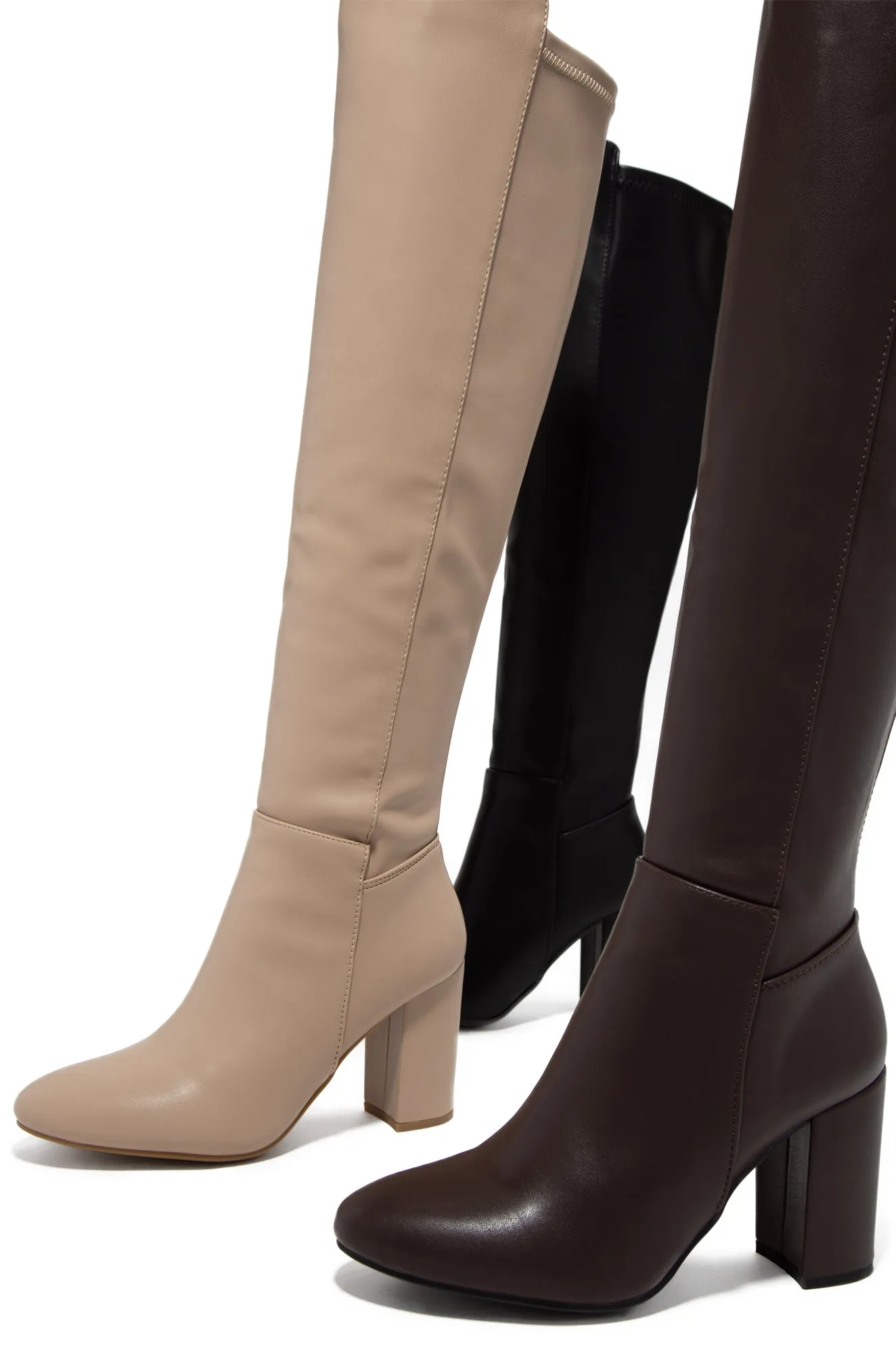 Colette Block Heel Boots - Nude