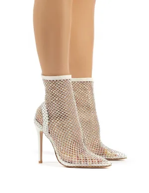 Diamond White Diamante Fishnet Stiletto High Heels