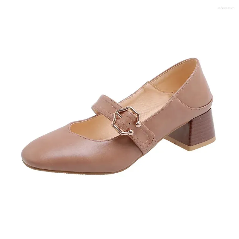 Dress Shoes Belt Buckle Thick Heel Medium Light Mouth Square Head Women's Spring And Autumn