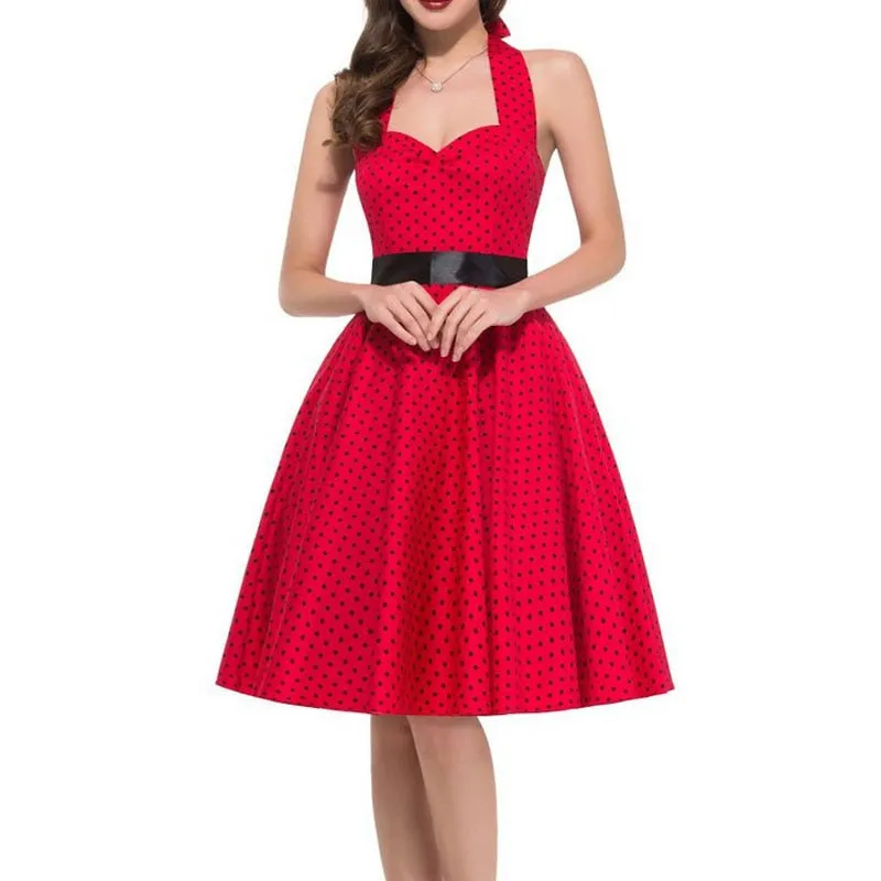 Funki Buys | Dresses | Women's Polka Dot Swing Halter Dress