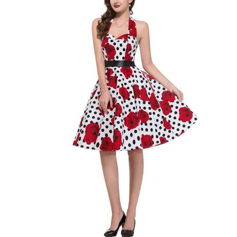 Funki Buys | Dresses | Women's Polka Dot Swing Halter Dress