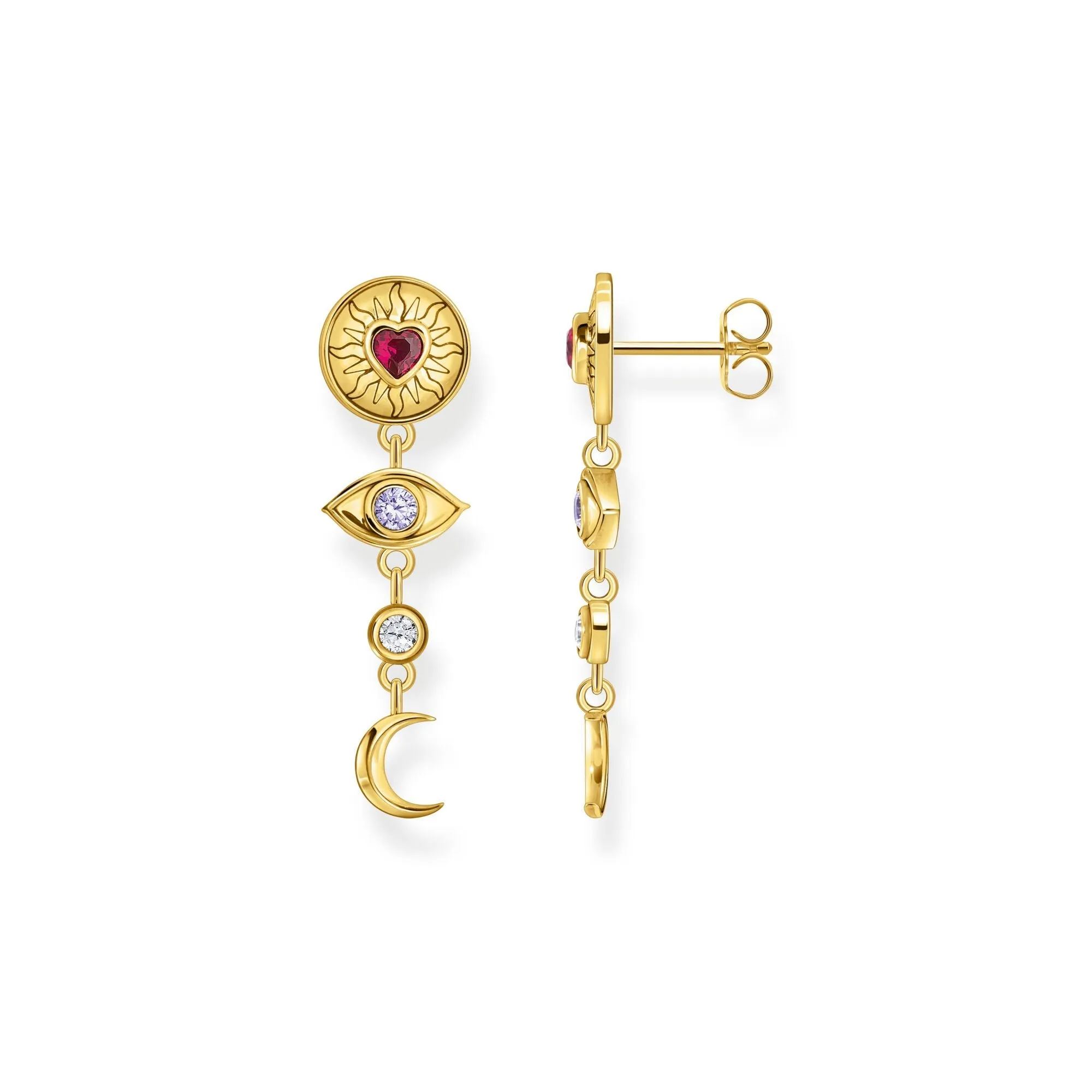 Gold Cosmic Talisman Earrings with colourful stones