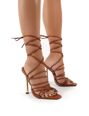 Illusion Tan Pu Lace Up Strappy Stiletto Heels