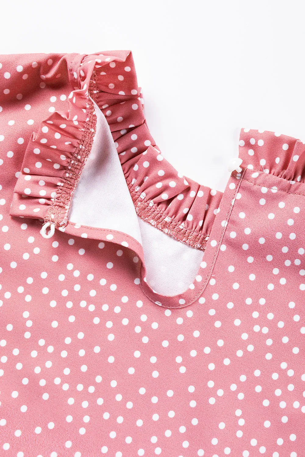 Pink Polka Dot Frilled Neck Ruffle Trim Blouse – Pretty in Pink, Ruffles for Days 💖