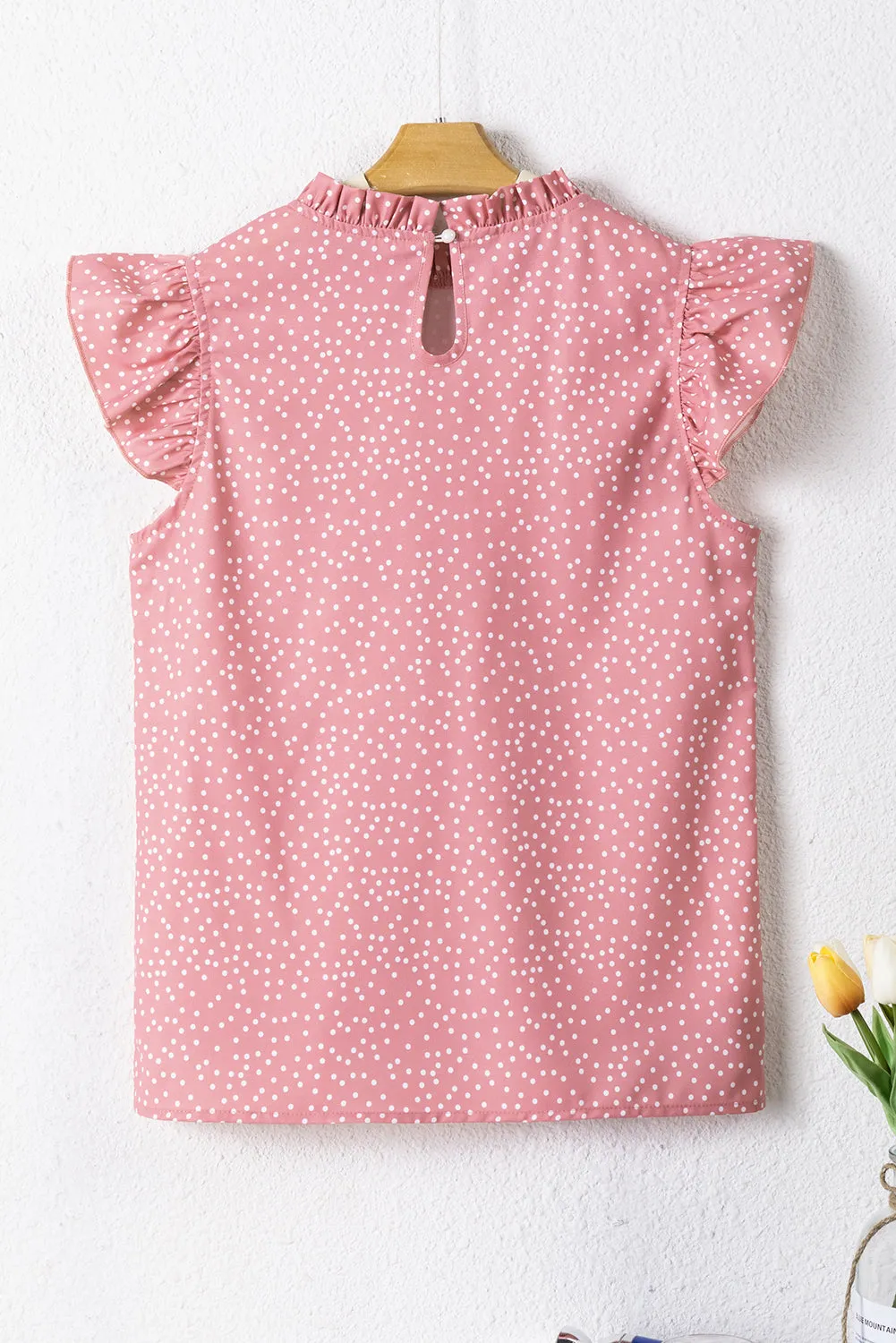 Pink Polka Dot Frilled Neck Ruffle Trim Blouse – Pretty in Pink, Ruffles for Days 💖