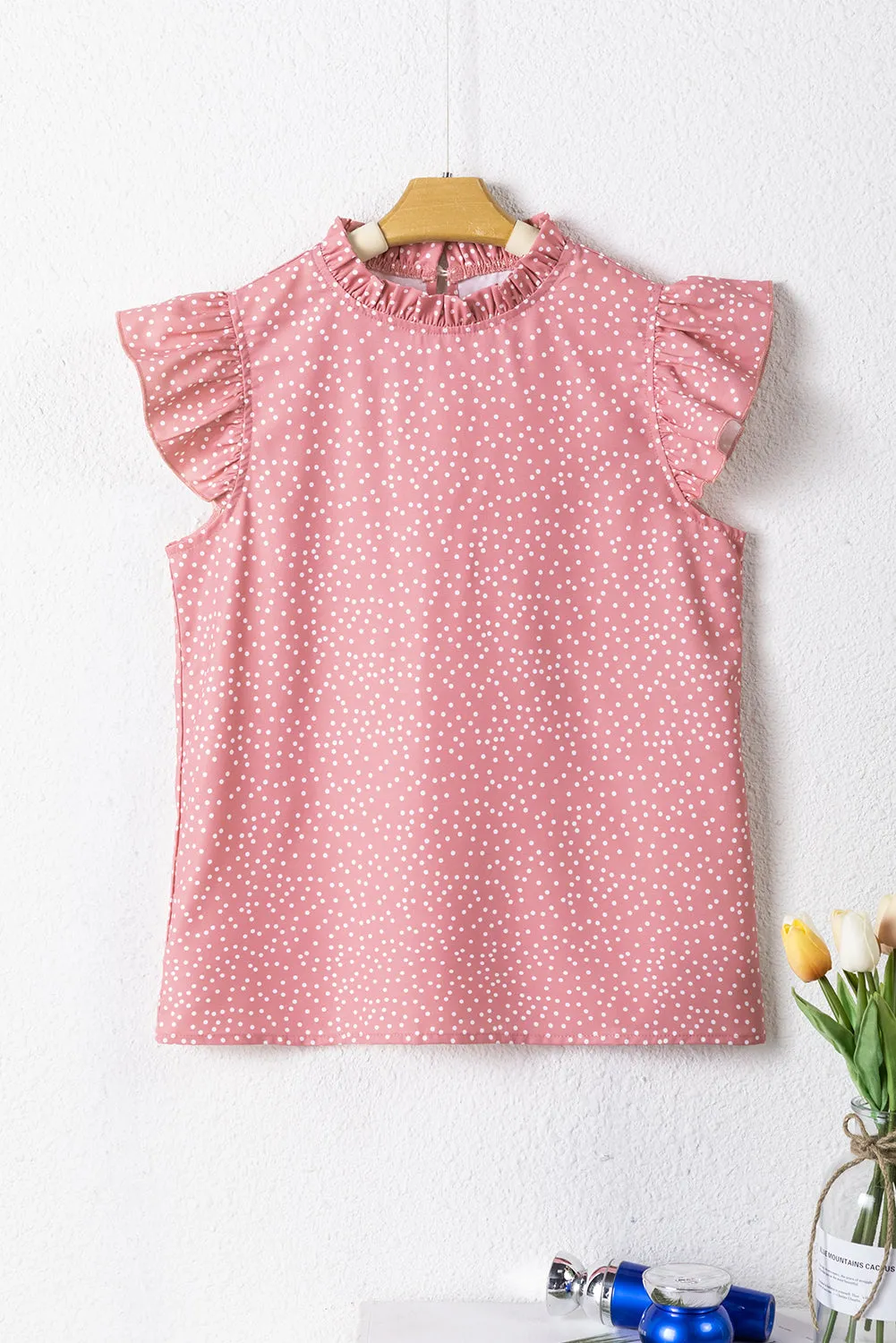 Pink Polka Dot Frilled Neck Ruffle Trim Blouse – Pretty in Pink, Ruffles for Days 💖