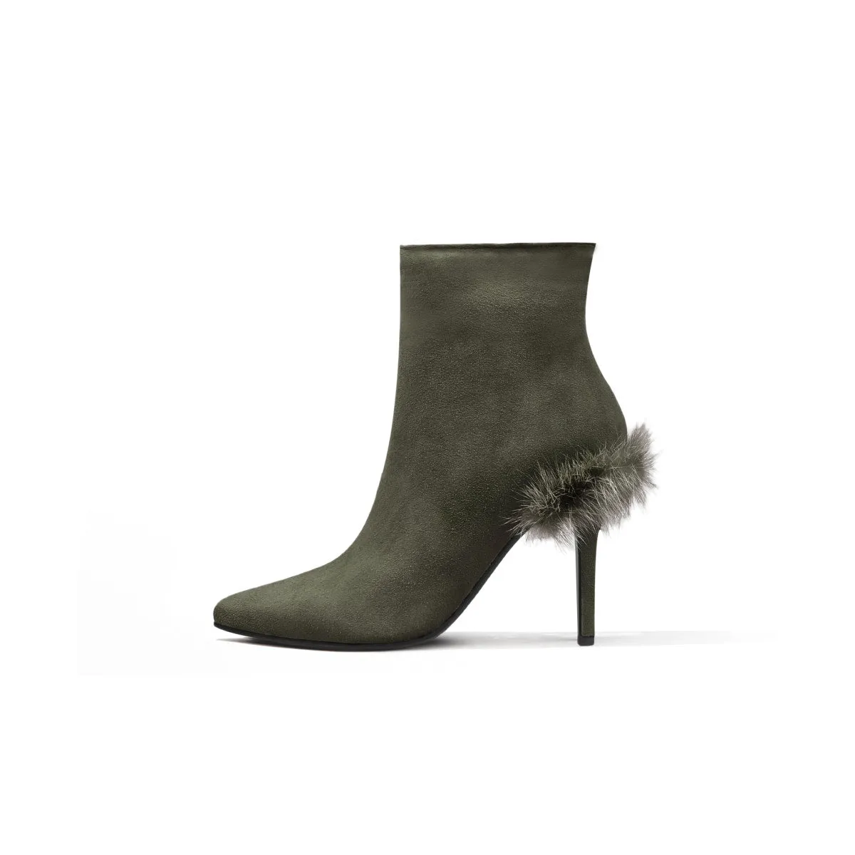 Stiletto Ankle Boots with Faux Fur Heel Accent