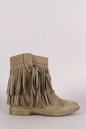 Suede Double Layered Fringe Moccasin Booties