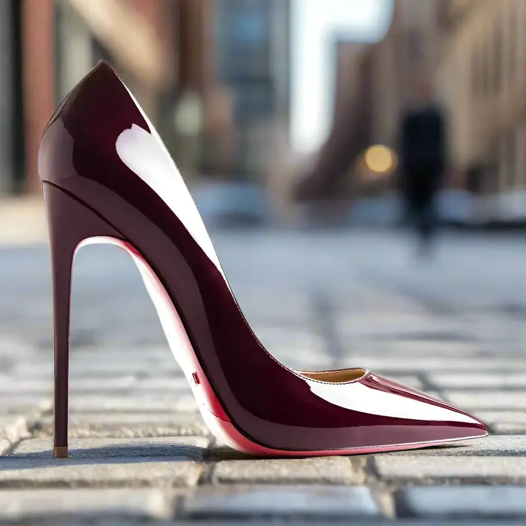 Tatianna Burgundy Heels - Red Bottom