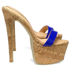 TEEK - Black & Blues - Platform Cork Stiletto Heels | Up to Size 14.5