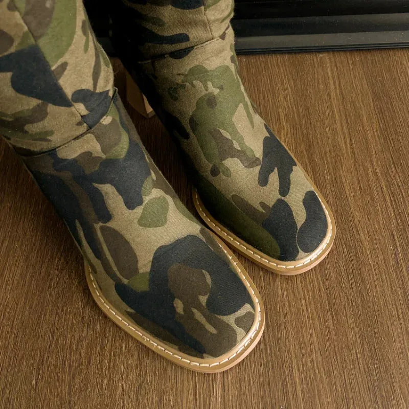 TEEK - Camouflage Denim Long Folding Boots