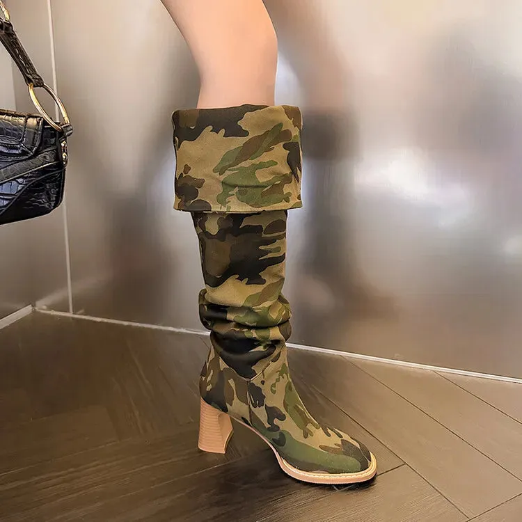 TEEK - Camouflage Denim Long Folding Boots