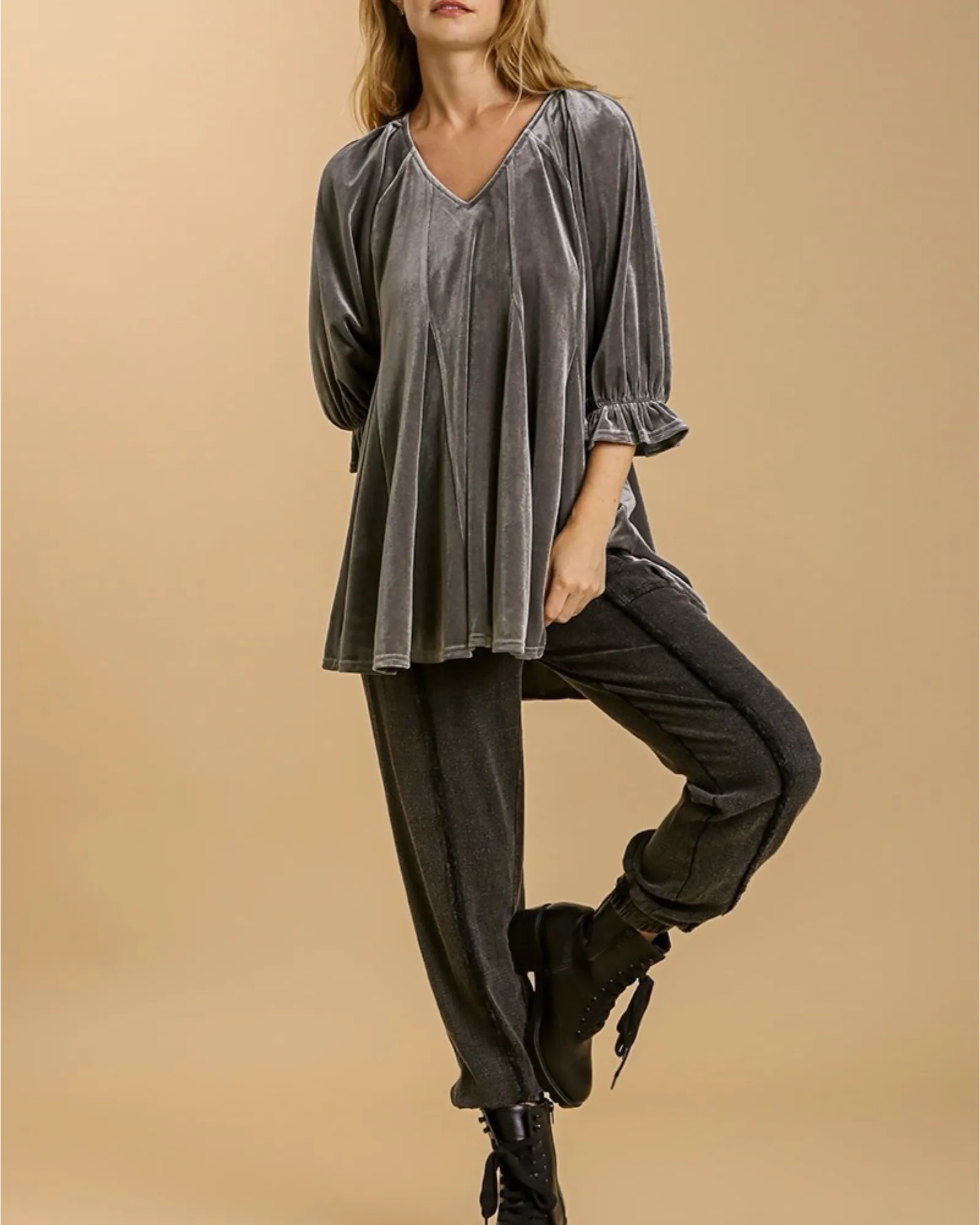 Velvet Swing Tunic in Gunmetal Gray