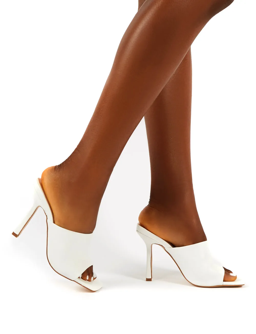 Zavia White Square Toe Mules Sandal Heels